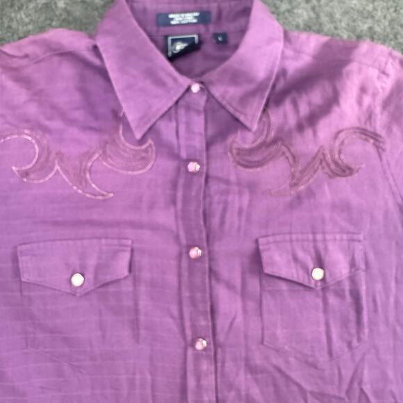 Western Rodeo Shirt Purple Pearl Snap Long Sleeve Arena‎ Shirt Cruel Girl L FLAW - Picture 1 of 10